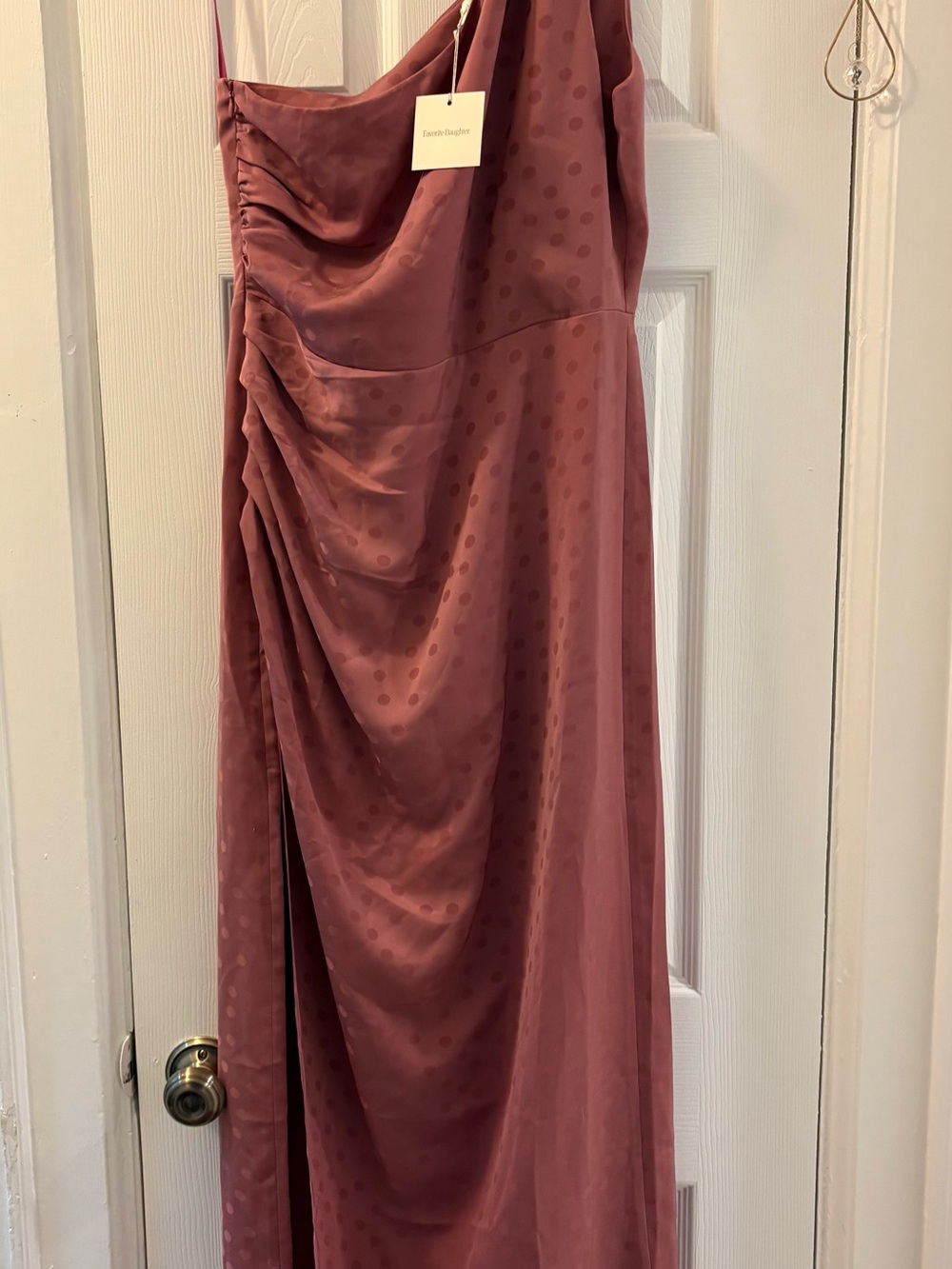 Favorite Daughter Rose-Mauve One-Shoulder Draped Polka Dot Gown